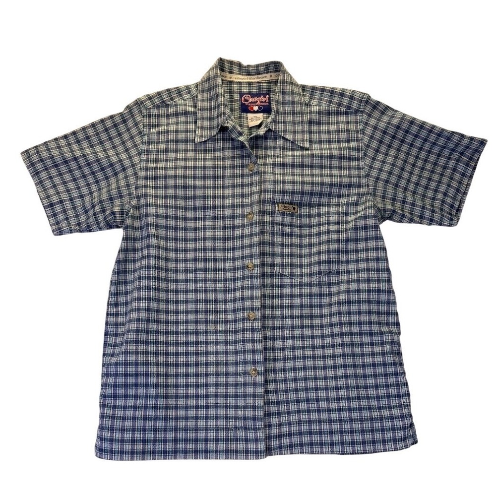 Cowgirl Hardware Blue Plaid Short Sleeve Button Up Shirt Womens M Western